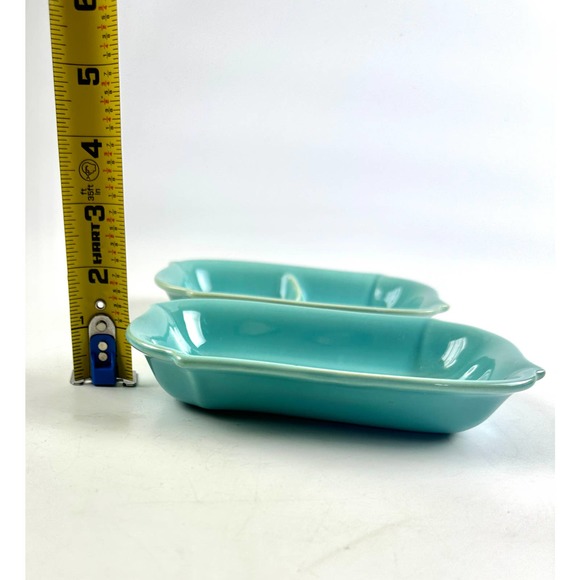 1940s Franciscan Ware Pottery Trays Glacial Blue Appetizer Dishes Set of 2 - Picture 7 of 8
